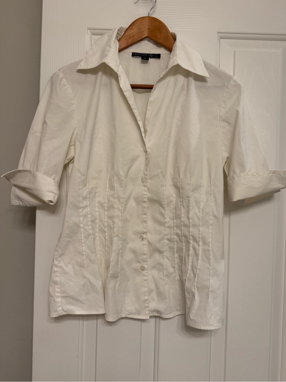 Lafayette 148 NY White Pintuck Corset Tailored Blouse Shirt Size 4